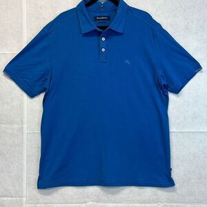 TOMMY BAHAMA Polo Shirt Men's XL Blue Marlin Island Zone Rugby Short Sleeves